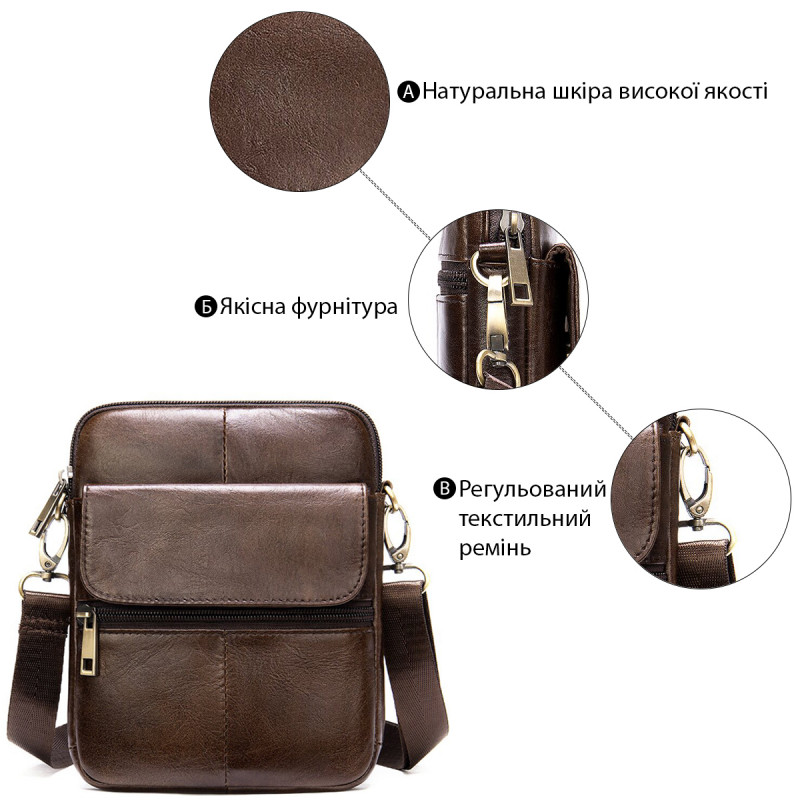 Компактная сумка кожаная Vintage Коричневая