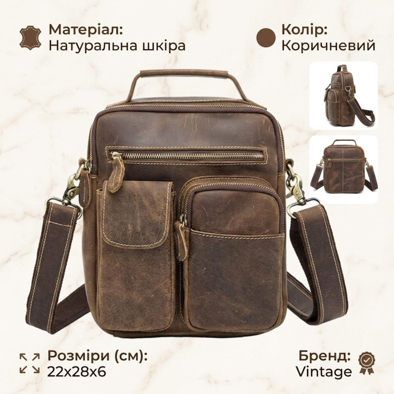 Сумка чоловіча Crazy horse Vintage Коричнева