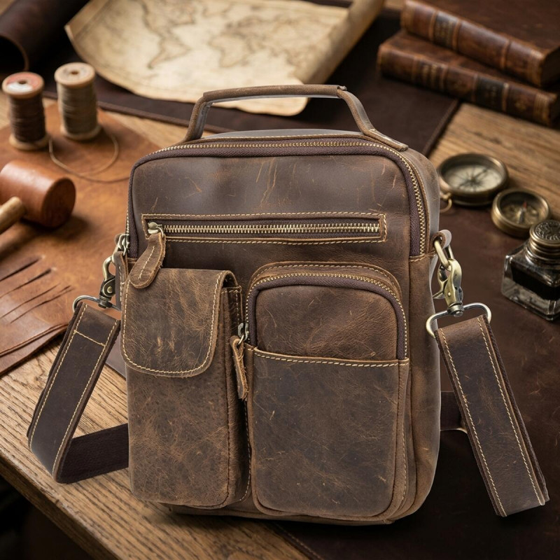 Сумка чоловіча Crazy horse Vintage Коричнева
