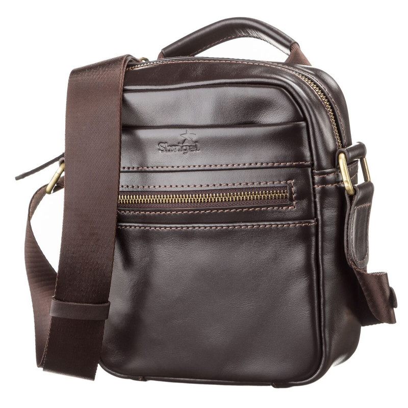 Сумка мужская SHVIGEL кожаная Коричневая