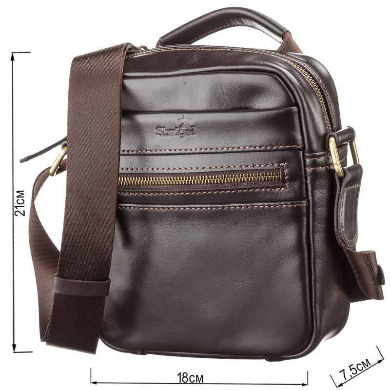 Сумка мужская SHVIGEL кожаная Коричневая