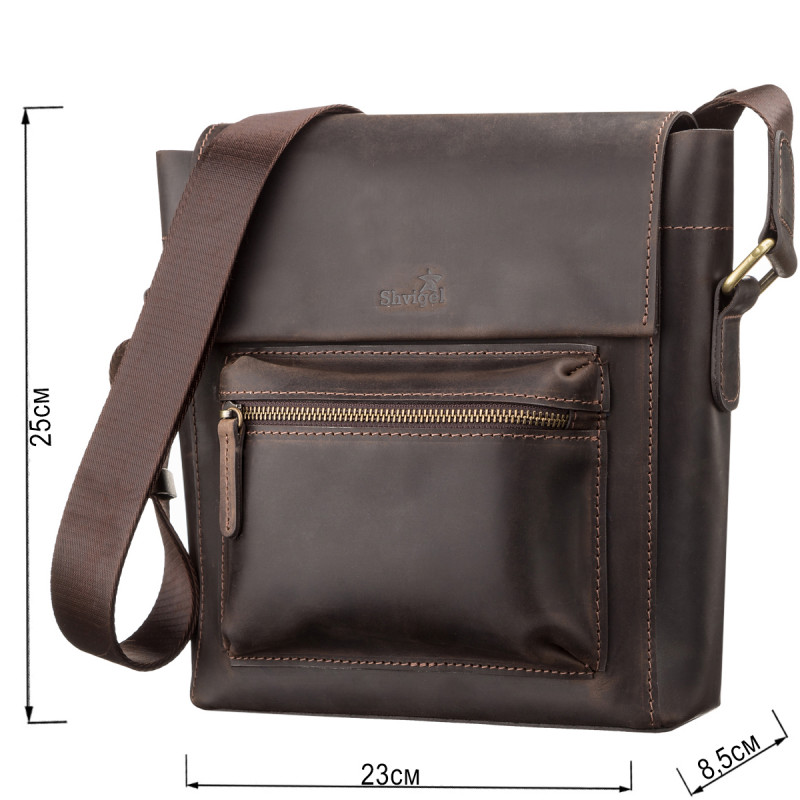 Сумка мужская SHVIGEL кожаная Коричневая