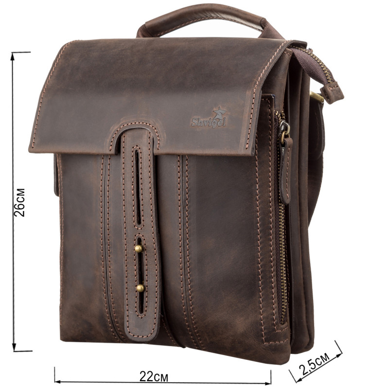 Сумка мужская SHVIGEL кожаная Коричневая