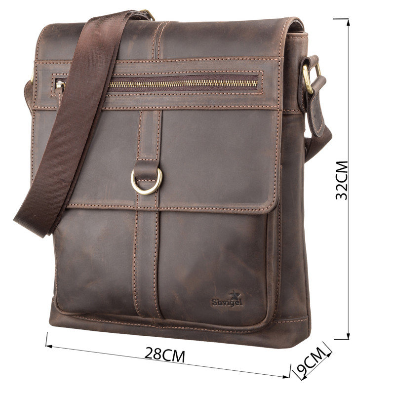 Сумка мужская SHVIGEL кожаная Коричневая