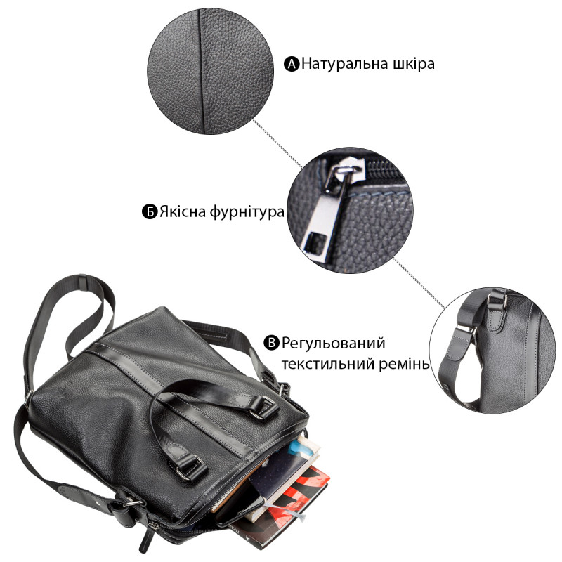 Сумка мужская SHVIGEL кожаная Черная