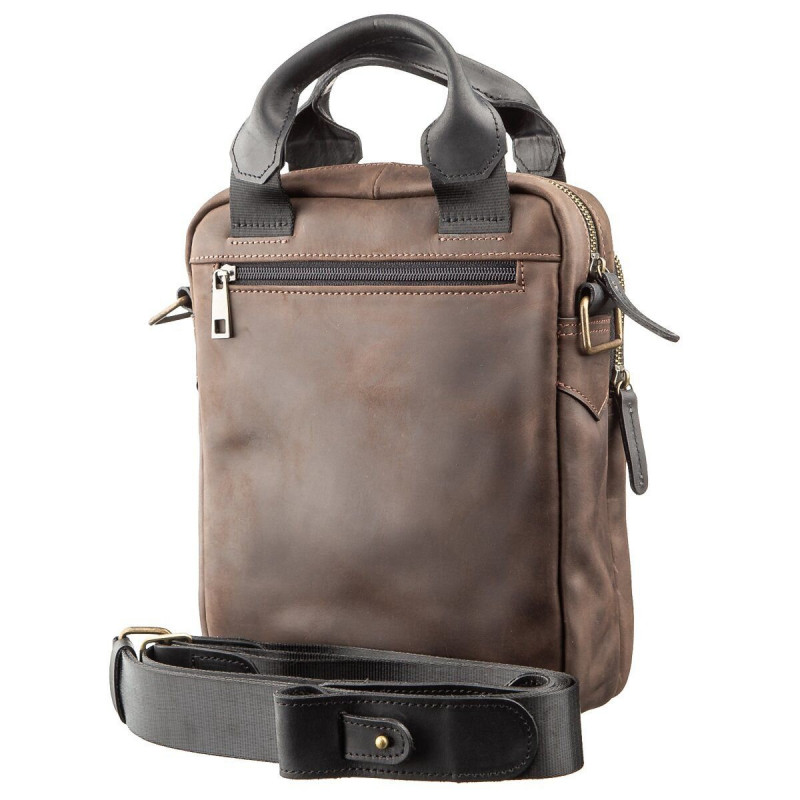 Сумка мужская SHVIGEL в винтажной коже в комбинации коричневого и черного цвета