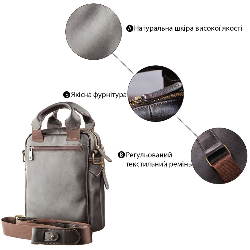 Сумка мужская SHVIGEL в гладкой коже Коричневая