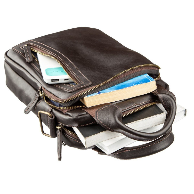 Сумка мужская SHVIGEL в гладкой коже Коричневая