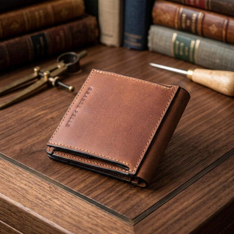 Компактне портмоне унісекс з накладної монетницьою GRANDE PELLE Коричнева