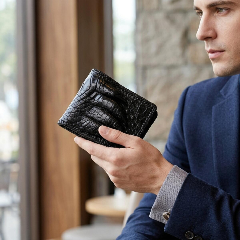 Портмоне CROCODILE LEATHER з натуральної шкіри крокодила Чорне