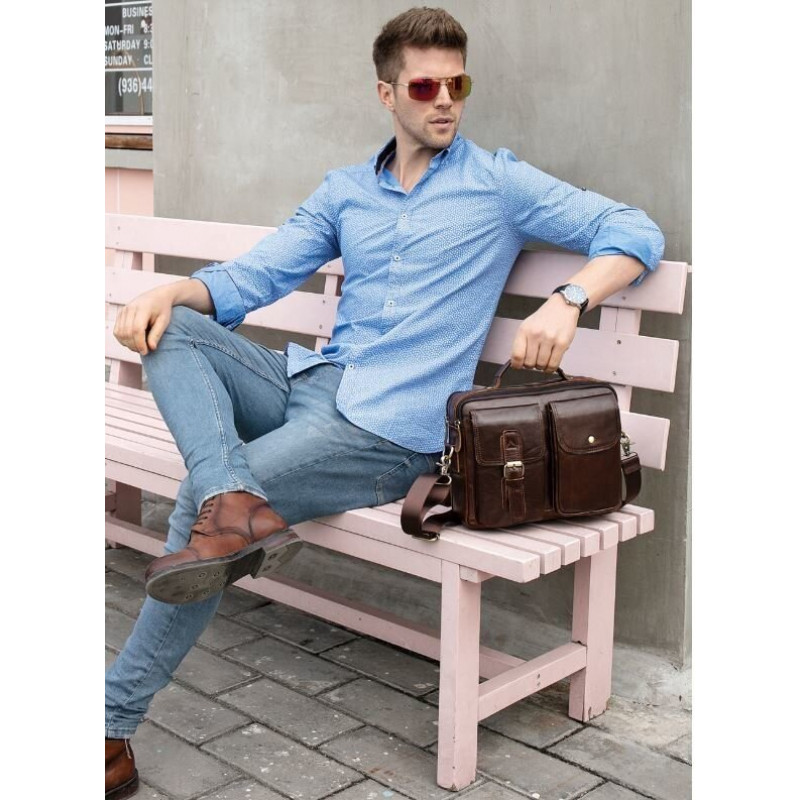 Деловая сумка на плечо кожаная Vintage Коричневая