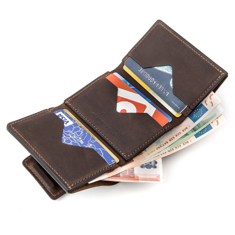 Суворе портмоне унісекс в вінтажному стилі GRANDE PELLE Коричнева