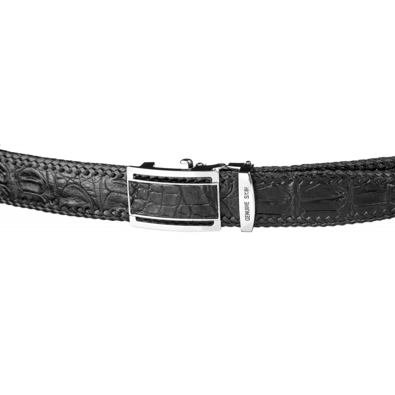 Ремень-автомат CROCODILE LEATHER из натуральной кожи крокодила Черный