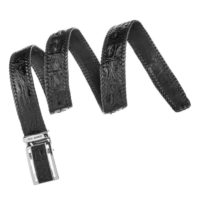Ремень-автомат CROCODILE LEATHER из натуральной кожи крокодила Черный