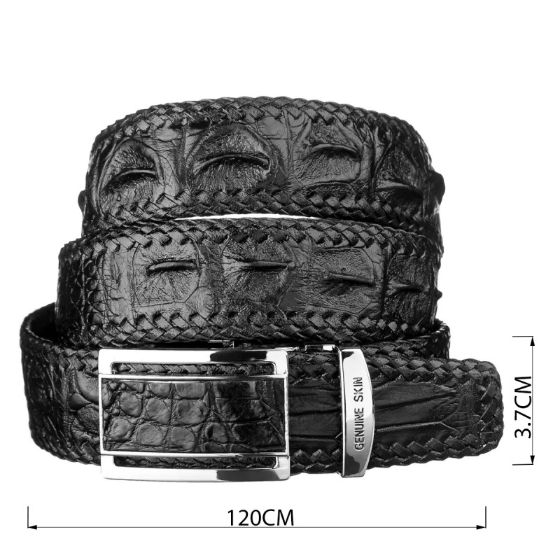 Ремень-автомат CROCODILE LEATHER из натуральной кожи крокодила Черный