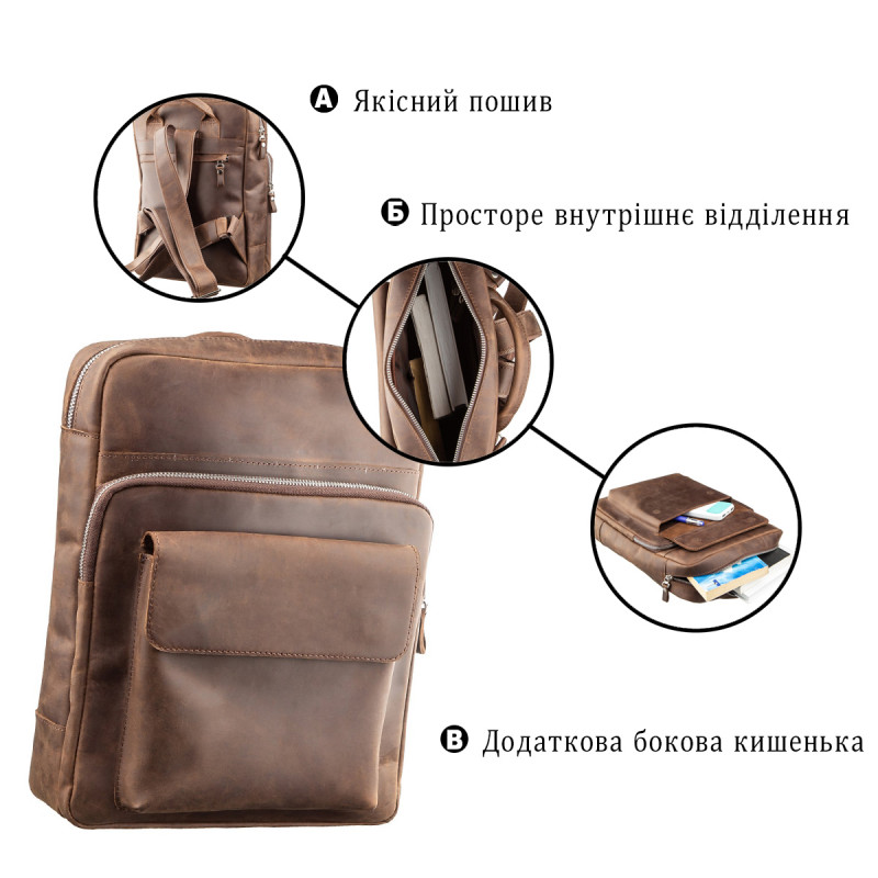 Рюкзак унисекс из матовой кожи SHVIGEL Коричневый