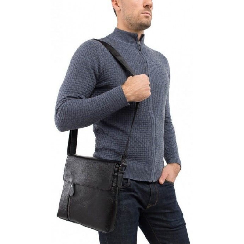 Сумка мессенджер Vintage кожаная Черная