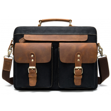 Сумка-портфель мужская текстильная с кожаными вставками Vintage Черная
