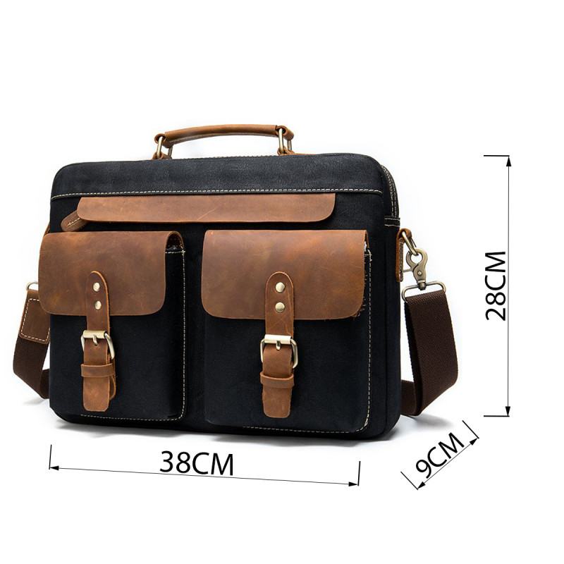 Сумка-портфель мужская текстильная с кожаными вставками Vintage Черная