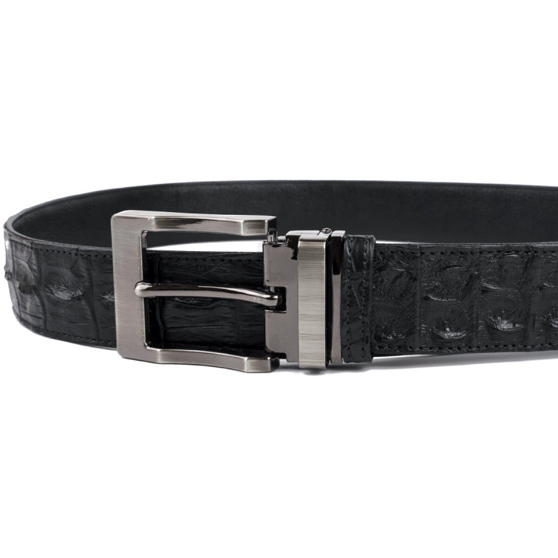 Ремень классика из натуральной кожи крокодила CROCODILE LEATHER Черный