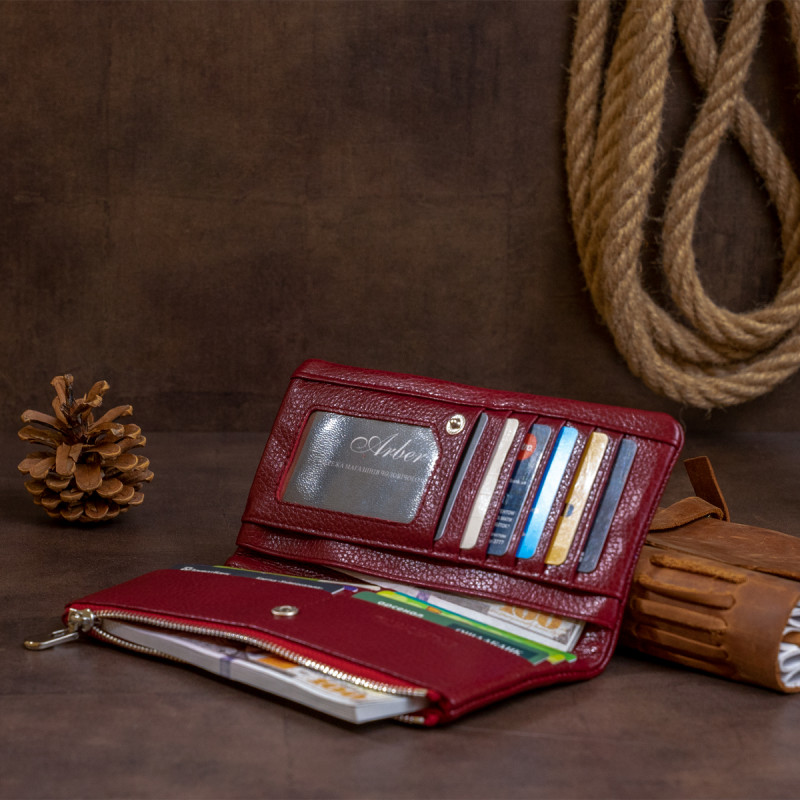 Вертикальный кошелек на кнопке женский ST Leather Бордовый