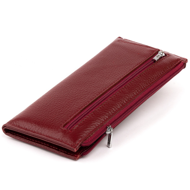 Горизонтальный тонкий кошелек из кожи женский ST Leather Бордовый