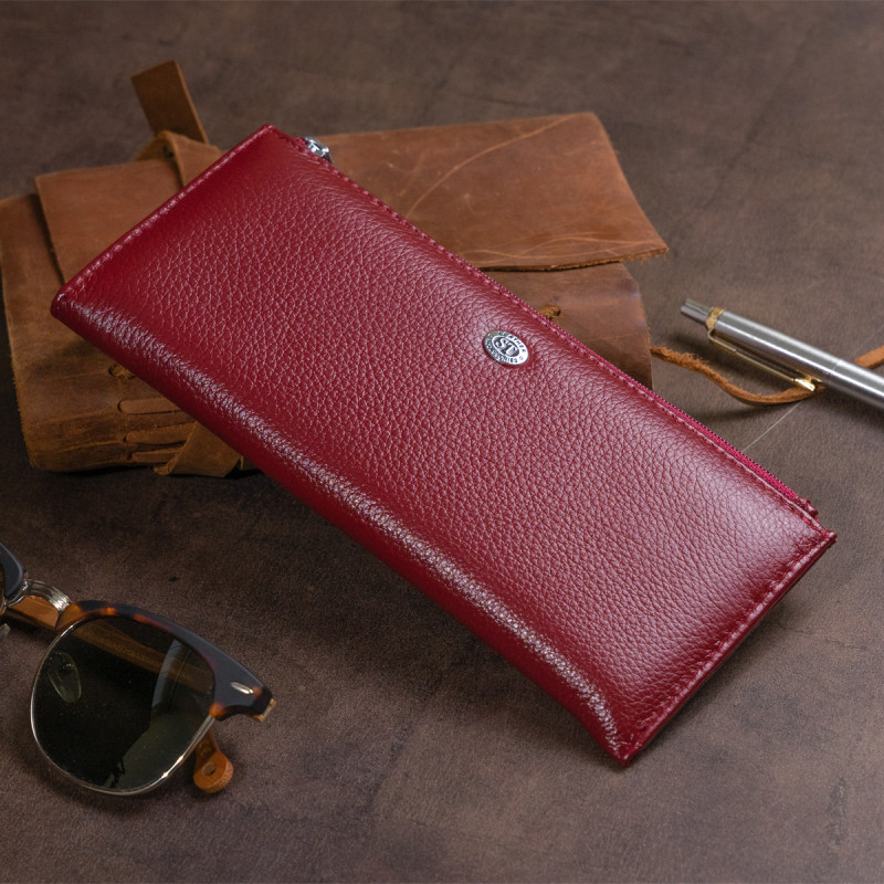 Горизонтальный тонкий кошелек из кожи женский ST Leather Бордовый