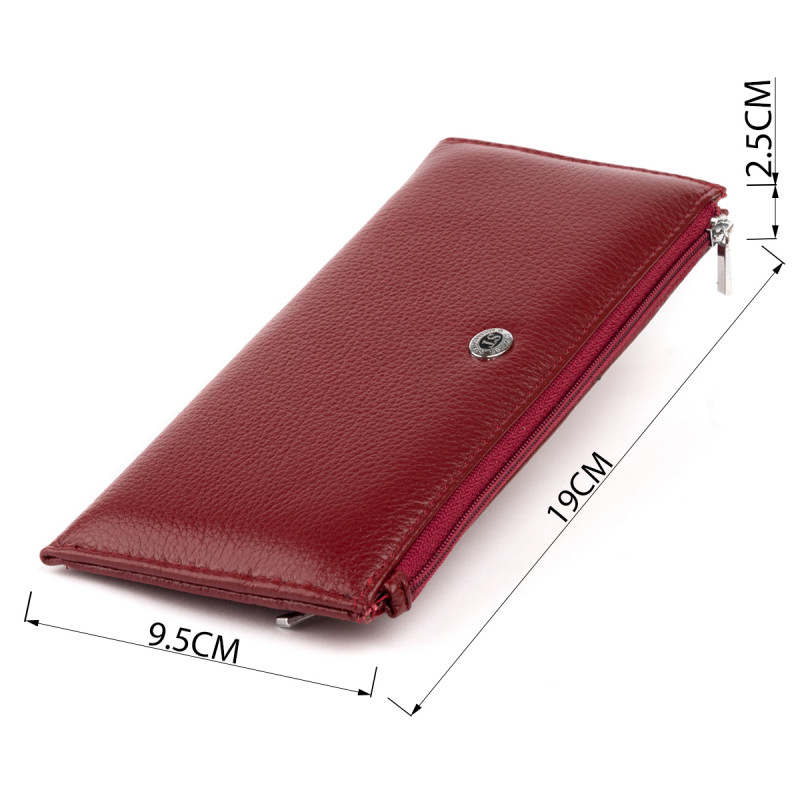 Горизонтальный тонкий кошелек из кожи женский ST Leather Бордовый