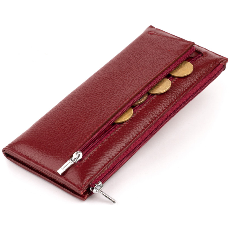 Горизонтальный тонкий кошелек из кожи женский ST Leather Бордовый
