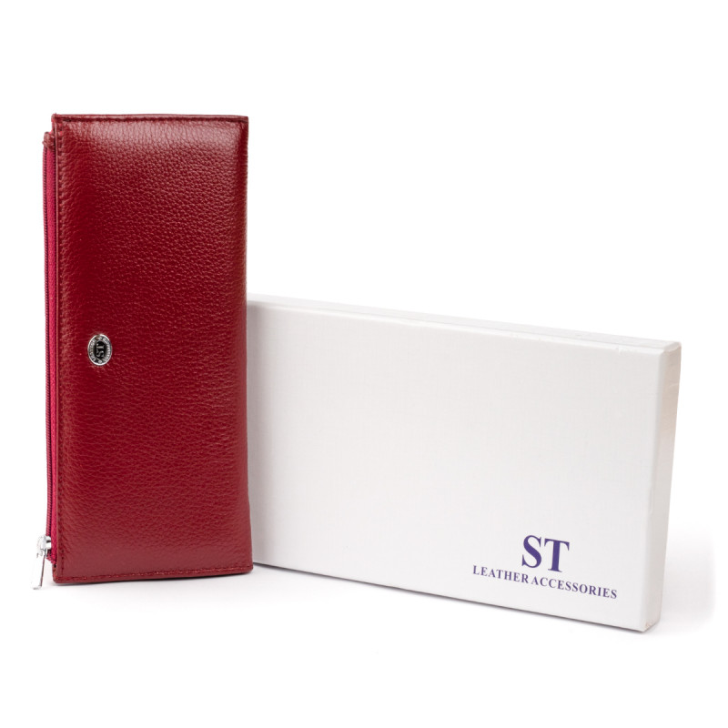 Горизонтальный тонкий кошелек из кожи женский ST Leather Бордовый