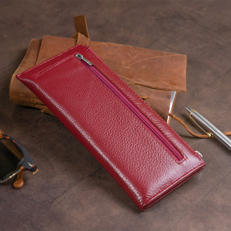 Горизонтальный тонкий кошелек из кожи женский ST Leather Бордовый