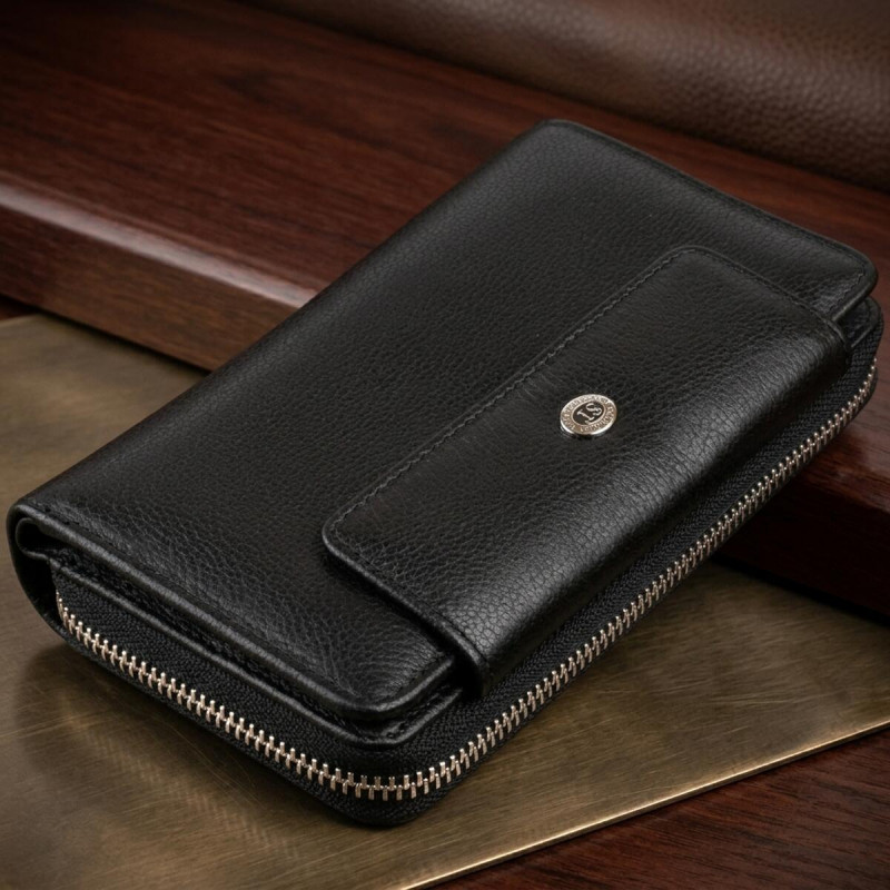 Гаманець зі шкіри на клямці ST Leather Чорний
