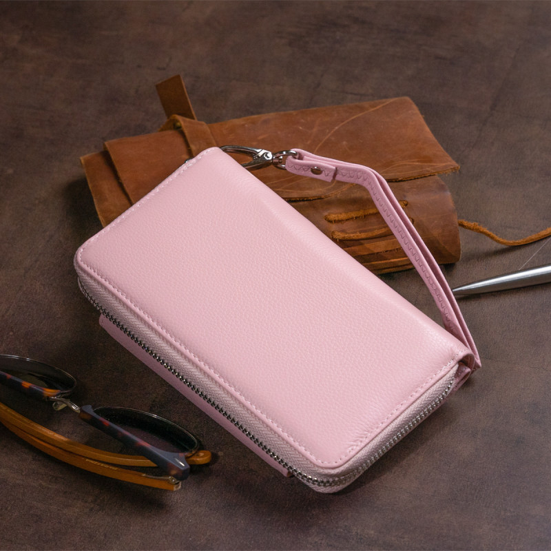 Гаманець зі шкіри на клямці ST Leather Рожевий