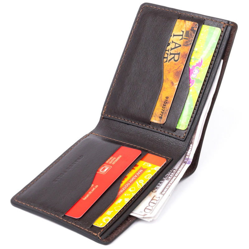 Стильне портмоне в гладкій шкірі GRANDE PELLE Коричневе