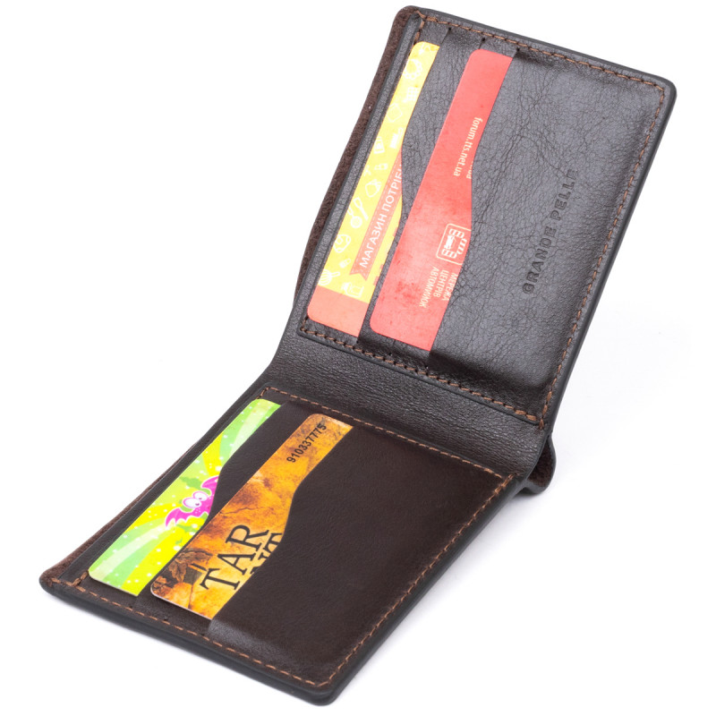 Стильне портмоне в гладкій шкірі GRANDE PELLE Коричневе