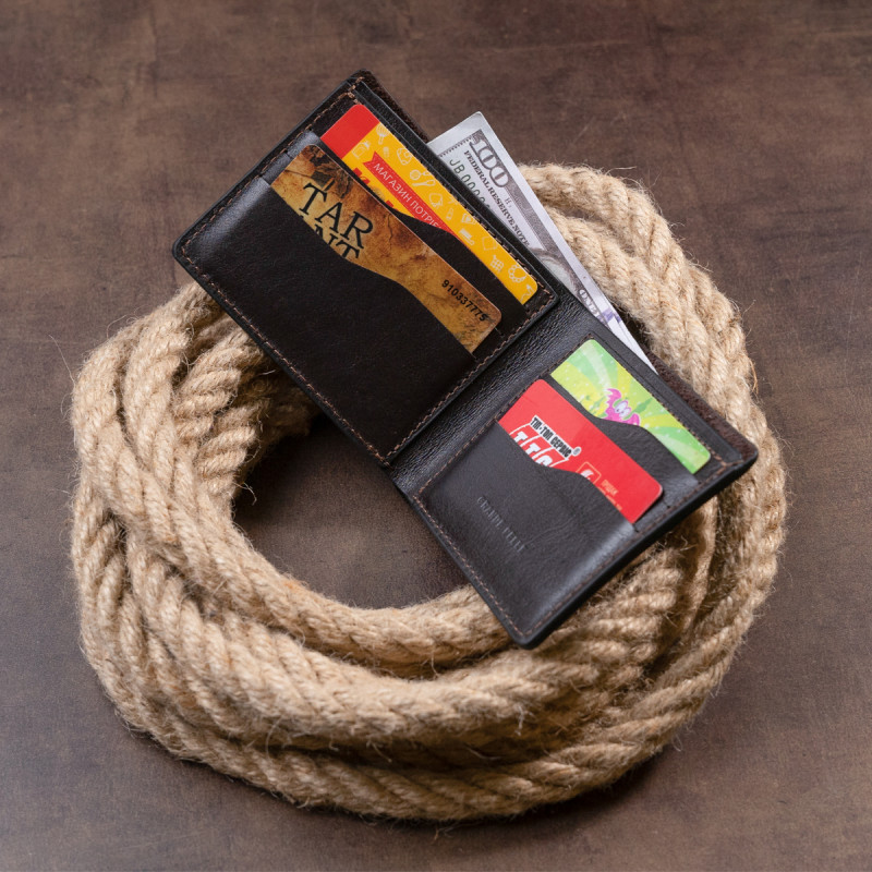 Стильне портмоне в гладкій шкірі GRANDE PELLE Коричневе