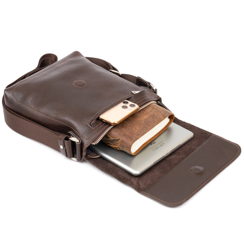 Сумка мессенджер в гладкой коже GRANDE PELLE Шоколадная