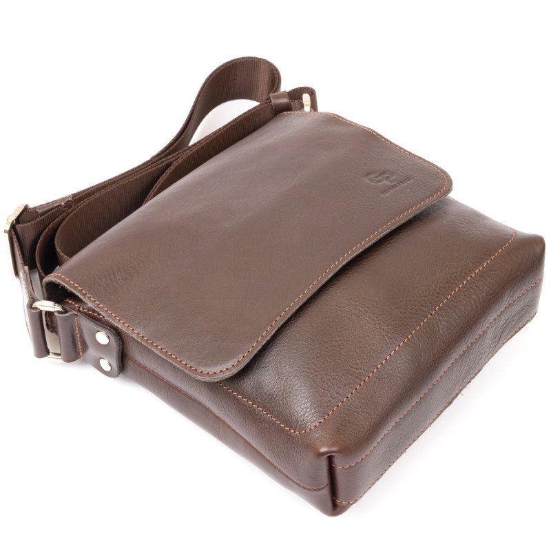 Сумка мессенджер в гладкой коже GRANDE PELLE Шоколадная