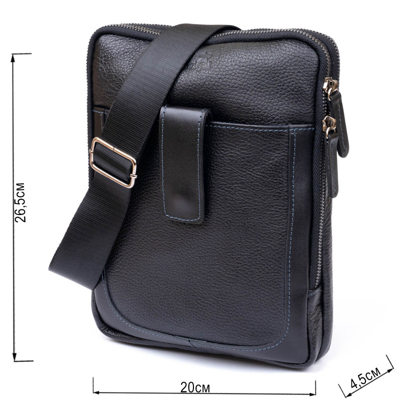 Сумка мужская планшет на два отделения кожаная флотар SHVIGEL Черная