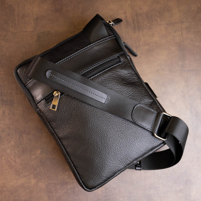 Сумка мужская планшет на два отделения кожаная флотар SHVIGEL Черная