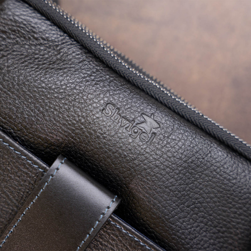 Сумка мужская планшет на два отделения кожаная флотар SHVIGEL Черная