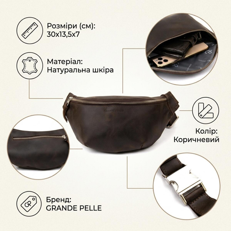 Бананка в матовій шкірі GRANDE PELLE Коричнева