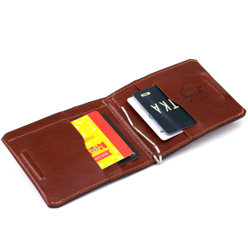 Мужской кожаный зажим для денег GRANDE PELLE Коричневый