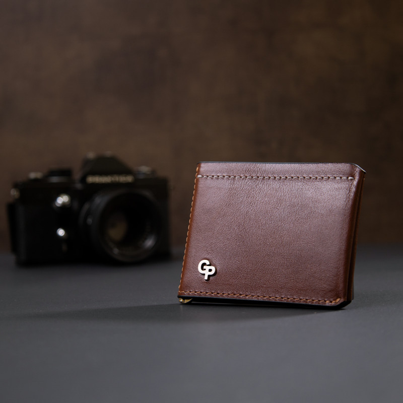 Мужской кожаный зажим для денег GRANDE PELLE Коричневый