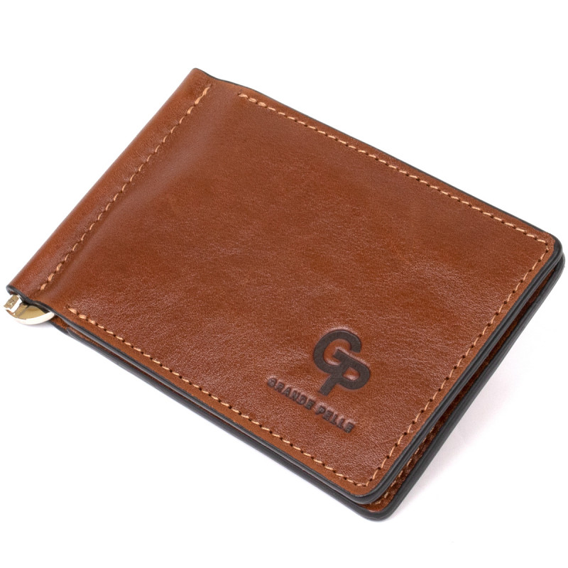 Мужской кожаный зажим для денег GRANDE PELLE Коричневый
