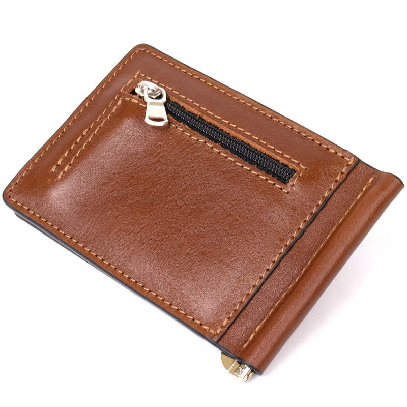 Мужской кожаный зажим для денег GRANDE PELLE Коричневый