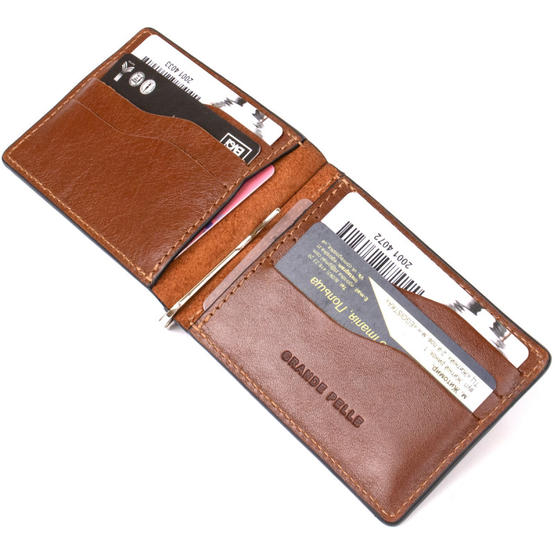 Мужской кожаный зажим для денег GRANDE PELLE Коричневый