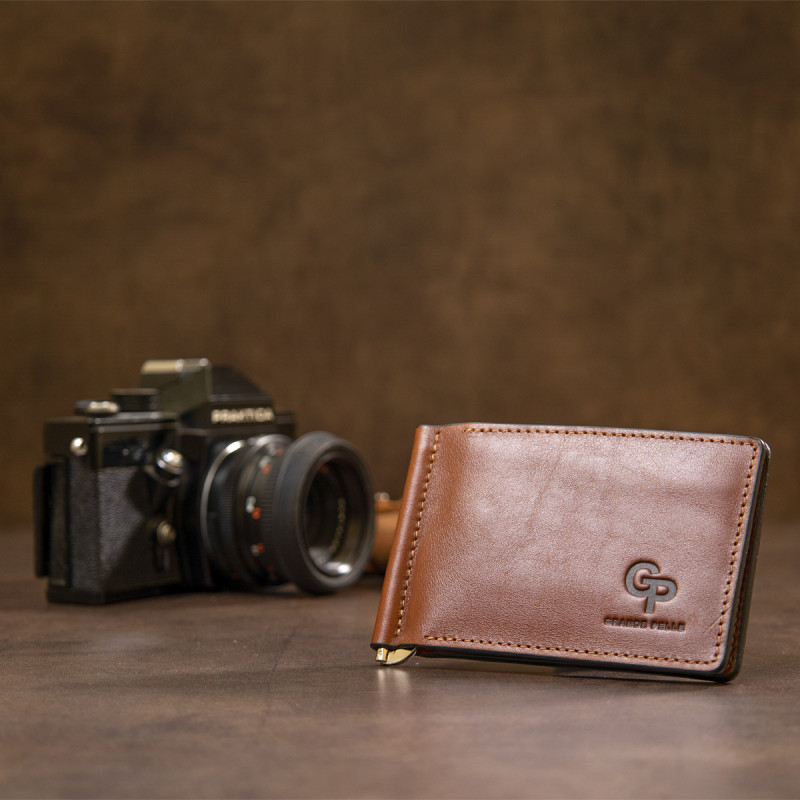 Мужской кожаный зажим для денег GRANDE PELLE Коричневый