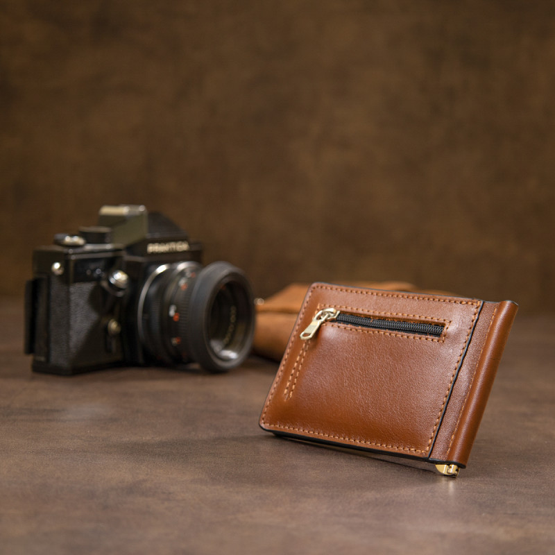 Мужской кожаный зажим для денег GRANDE PELLE Коричневый