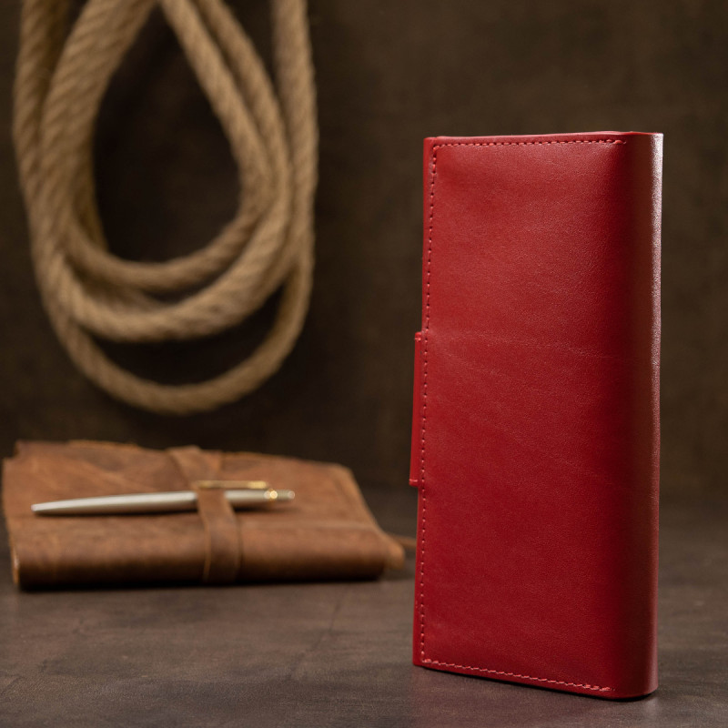 Шикарний жіночий гаманець в три складання GRANDE PELLE Червоний